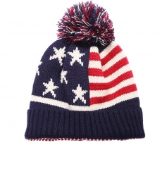 Custom Amerian flag Stripe and Stars Jacquard winter hat knit hat Arylic Knitting Hat Cuff Beanie