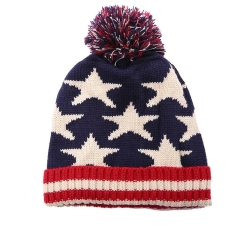 Custom Amerian flag Stripe and Stars Jacquard winter hat knit hat Arylic Knitting Hat Cuff Beanie