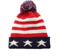 Custom Amerian flag Stripe and Stars Jacquard winter hat knit hat Arylic Knitting Hat Cuff Beanie