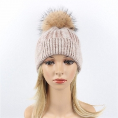 Custom 100% Acrylic FauxFur Pom-Pom Winter Beanies / Knit Hat